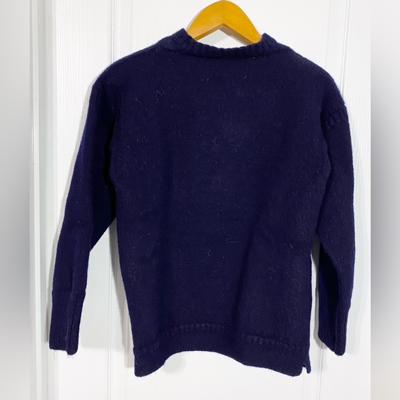 90s Fisherman Guernsey Knit Wool Sweater Channel Jumper Vintage BRITAIN Purple M - Picture 5 of 10